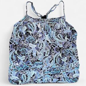 Blue Paisley Blouson Tankini Swimsuit Top with Adjustable Racerback Straps